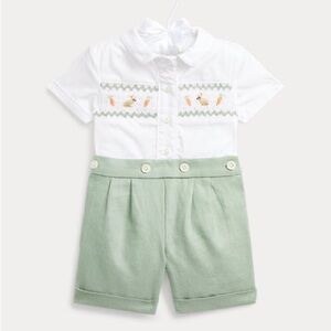 Ralph Lauren Smocked Cotton Shirt & Linen Short Set 18 Months